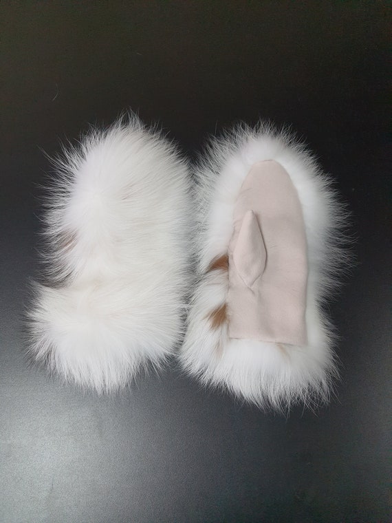Accessories Gloves & Mittens Mittens & Muffs Genuine Snow White Acrtic Fox Fur Handmade Trending Massive Elbow Massage Mittens Gloves 