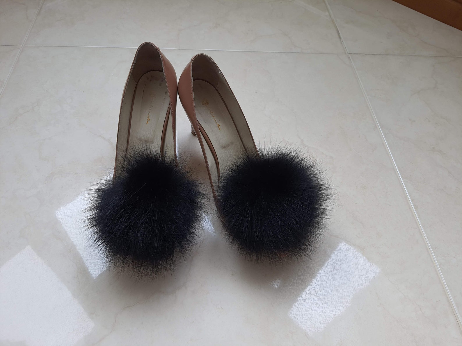 Black Fur Shoe Clips Real Fur Pom Poms for Shoes Fur Shoe Etsy