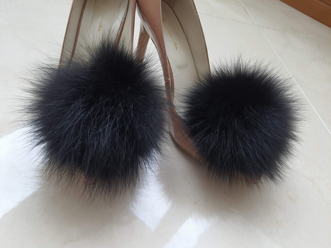 Black Fur Shoe Clips Real Fur Pom Poms for Shoes Fur Shoe Etsy