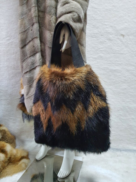 Handmade Real Beaver Fur Bag Made From Real Bever Fur With Large
