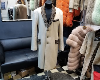 Handmade Men's wool coat with karakul fur collar (the coat is warmed by a synthetic winterizer)