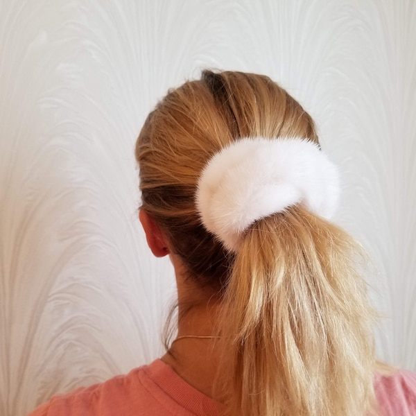 White mink Fur hairband, hair accessory, Ponytail Holder, Fur Scrunchie, mink hairband, hairband, hairband handmade