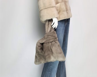 Gray Real  fur bag made from real mink fur and completely handmade