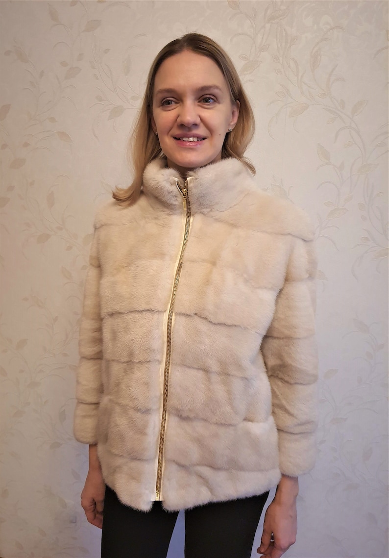 NEW Beige Mink Fur Coat Women's Short Winter Coats Etsy