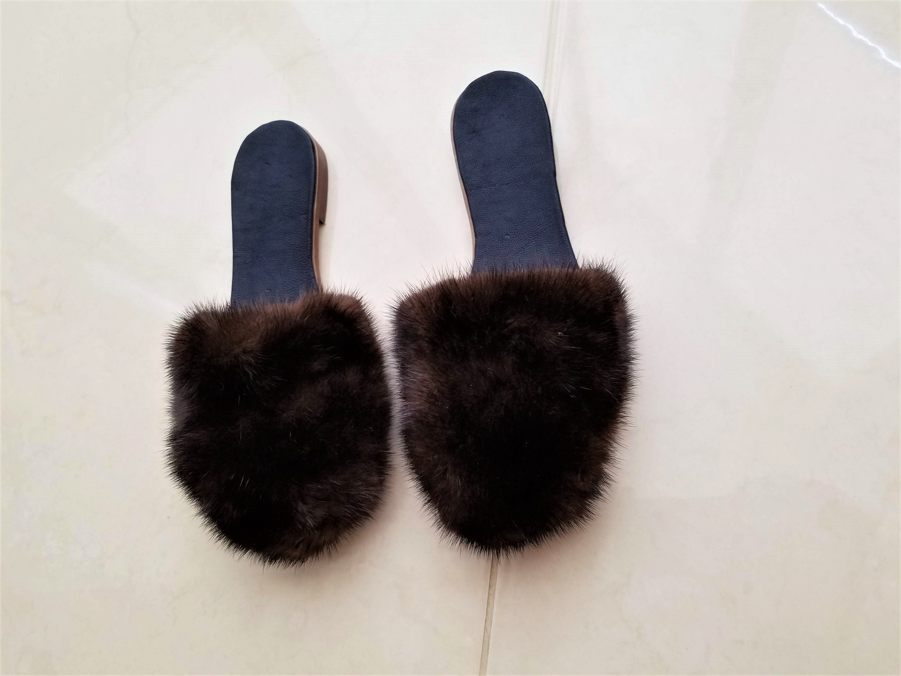 Fay Flat Mules Mink Fur Size 37