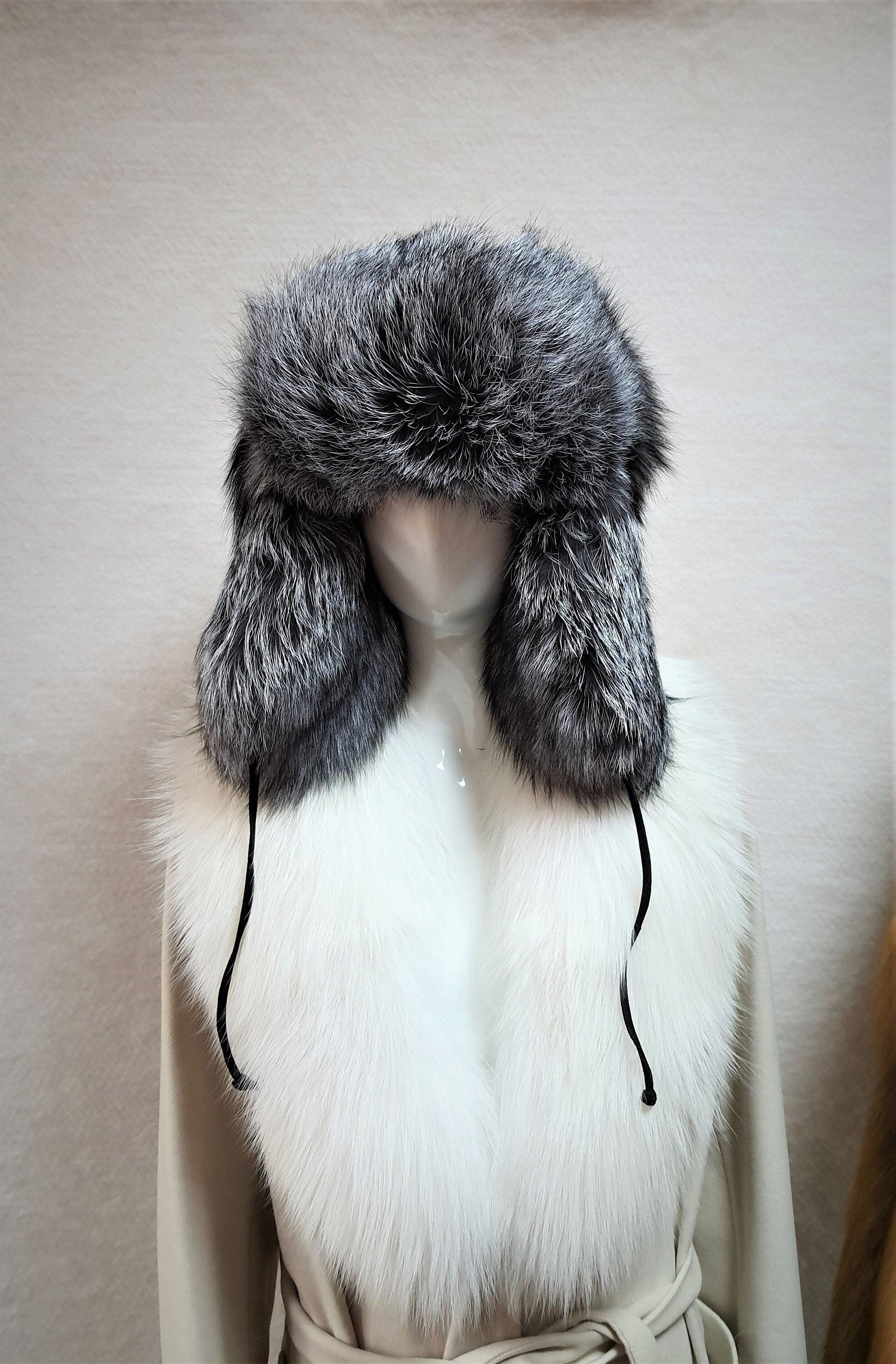 Silver Fox Fur Hat, Aviator Winter Hat, Silver Fox Fur  display picture 3
