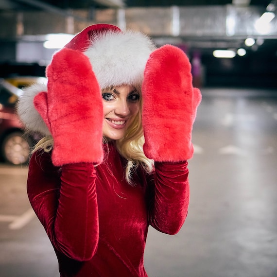 Red Mink Fur Mittens, Mittens, Mink Gloves, Gloves, Winter