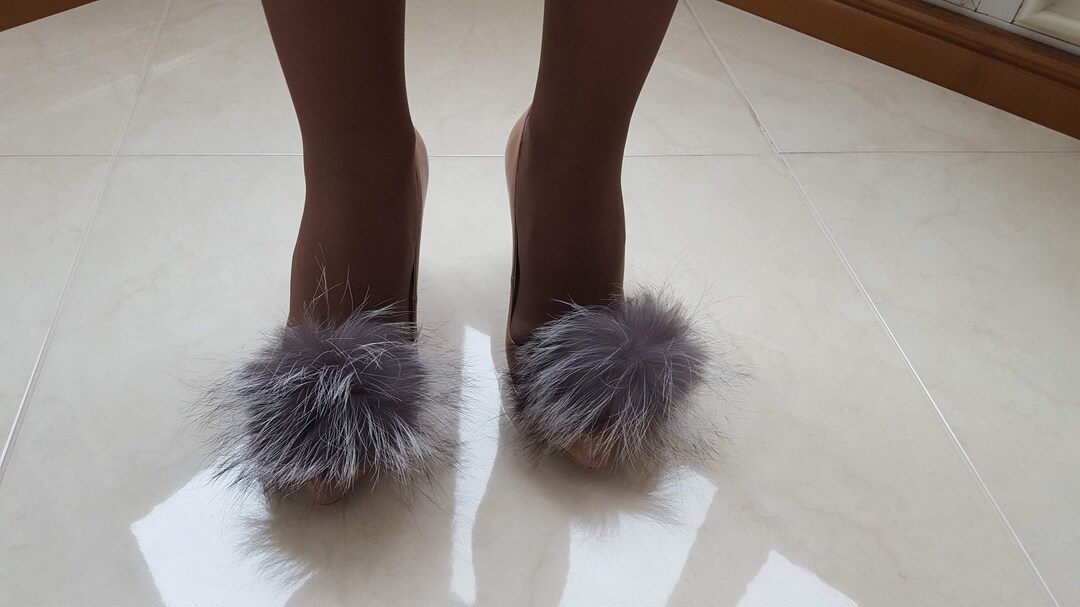 Silver Fur Shoe Clips Real Fur Pom Poms for Shoes Fur Shoe Etsy