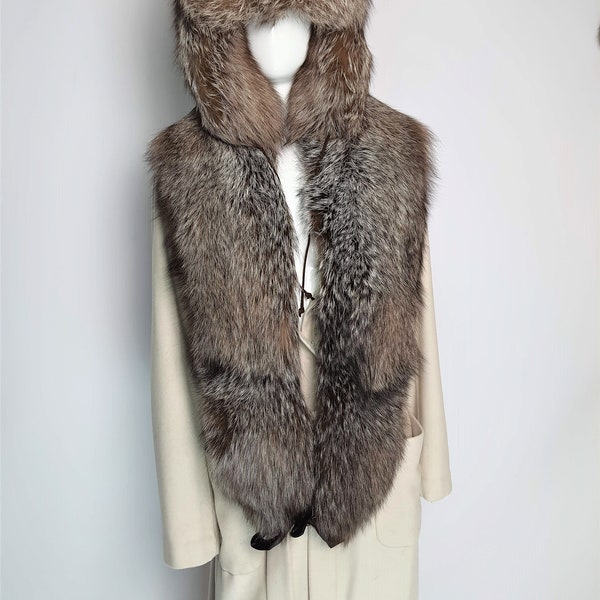 Large crystal fox fur collar, winter fur collar, brown fox collar, fox fur, woman collar, fox fur scarf, fur scarf, fur stole, crystal fox