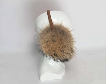 Real raccoon fur earmuffs with leather bezel, raccoon fur fur ears,  fur earmuffs,  fur headphones