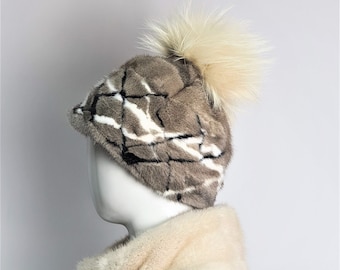 Handmade mink fur hat, mink hat, fur hat, winter fur hat, mink fur, colored fur hat, designer fur hat