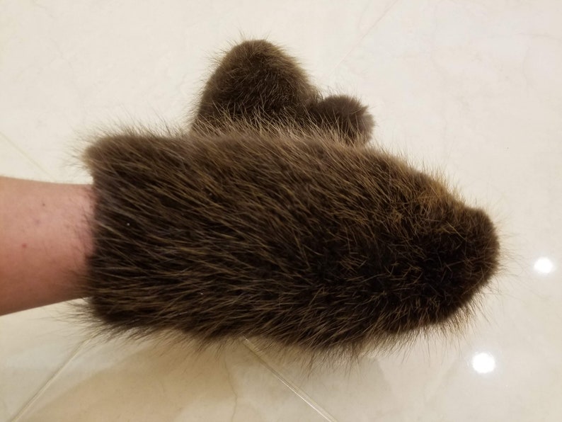 Handmade Mens beaver fur mittens made from real fur with Etsy