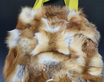Handmade real fox fur bag  made from real fox fur with large leather straps