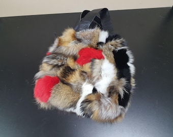Handmade real fox fur bag  made from real fox fur with large leather straps