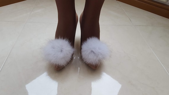 1 Pair Mink Fur Pom Pom Shoe Clips Fluffy Ornament Heels Boots Chic Charms White 