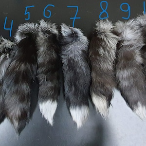 XXXL Silver Fox tail super fluffy and large 22 inches/55cm with gold ring