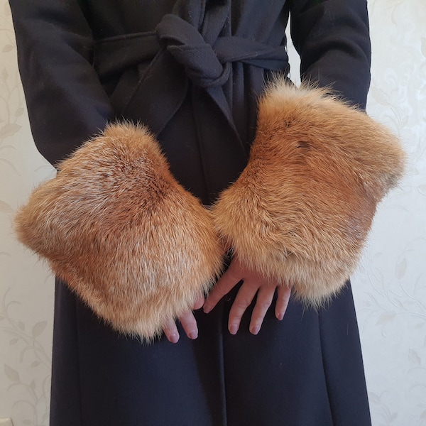 Gold fox fur cuffs, fur bracelet