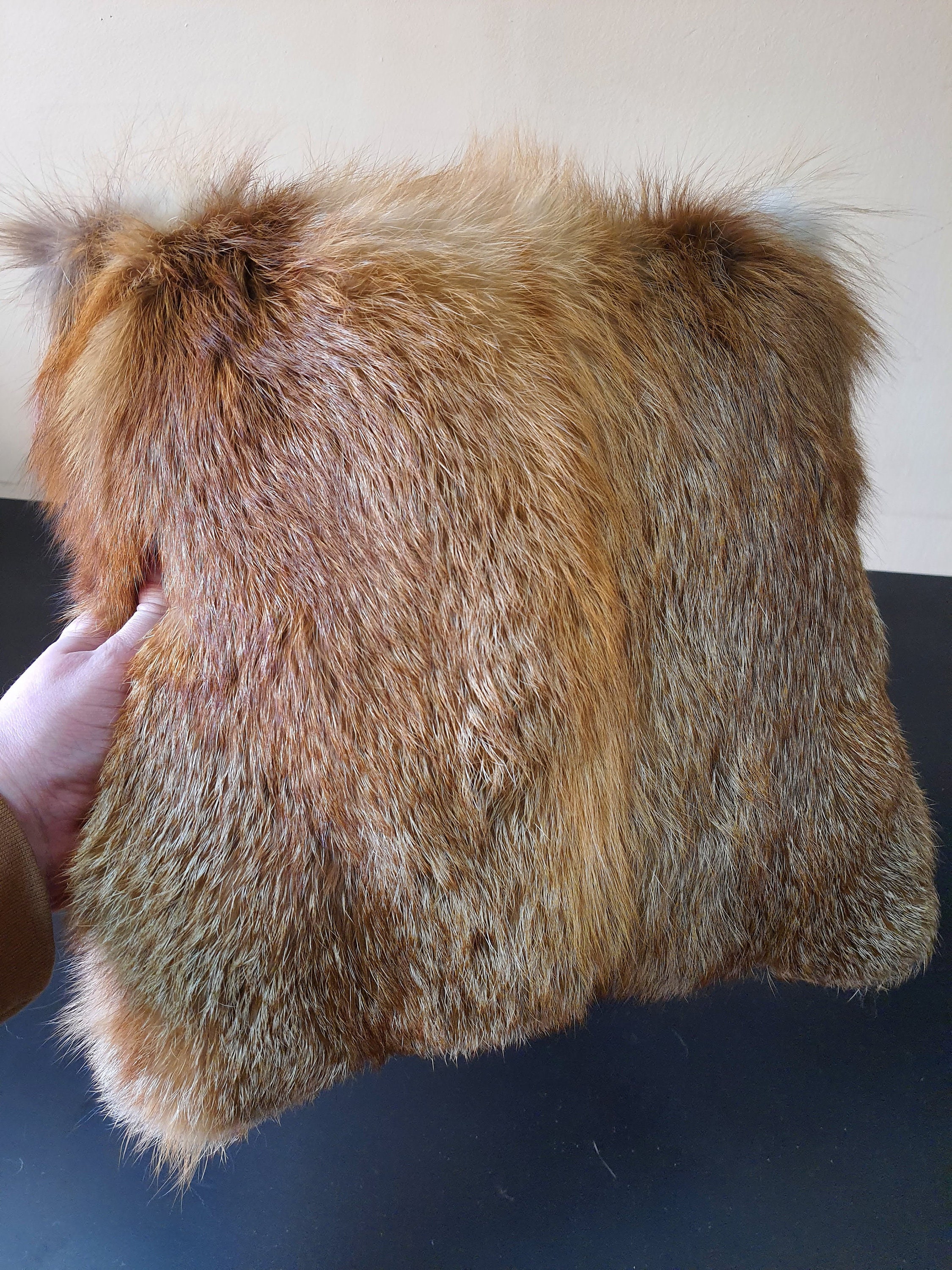 Red Fox Fur Pillow Sewn From Whole Hides Decorative Fur Etsy