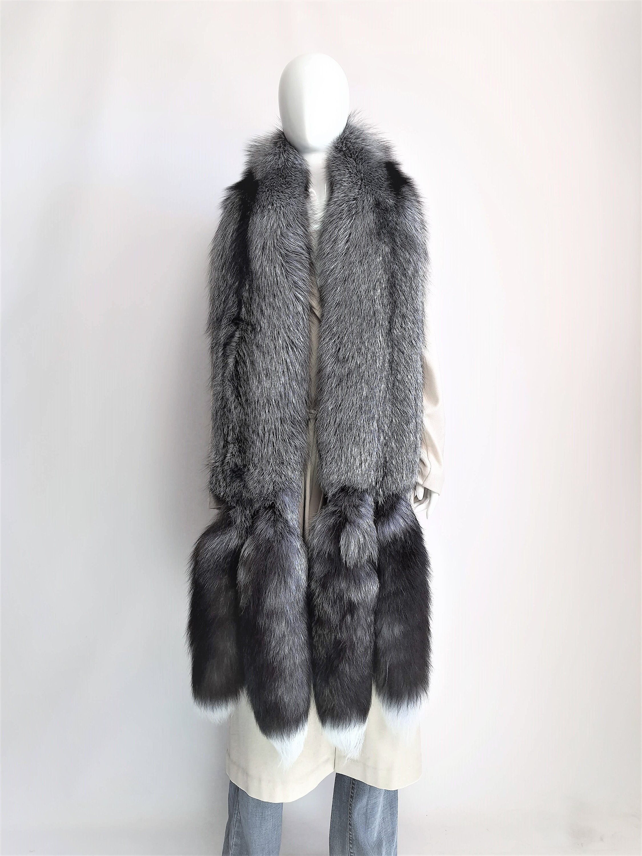 Black Fox Stole Rhinestones Tails #2882 – MARC KAUFMAN FURS