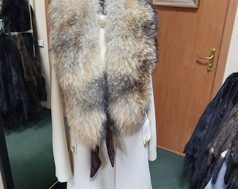 Large raccoon fur collar, winter fur collar, raccoon collar, raccoon fur,  woman collar, raccoon fur scarf, fur scarf, fur stole, beige