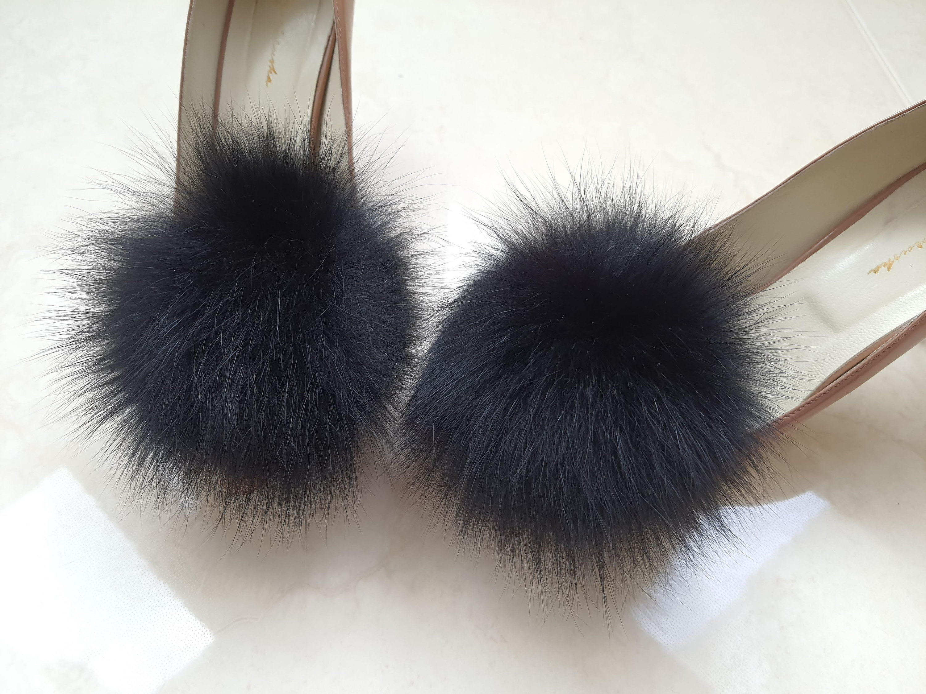 Black Fur Shoe Clips Real Fur Pom Poms for Shoes Fur Shoe Etsy