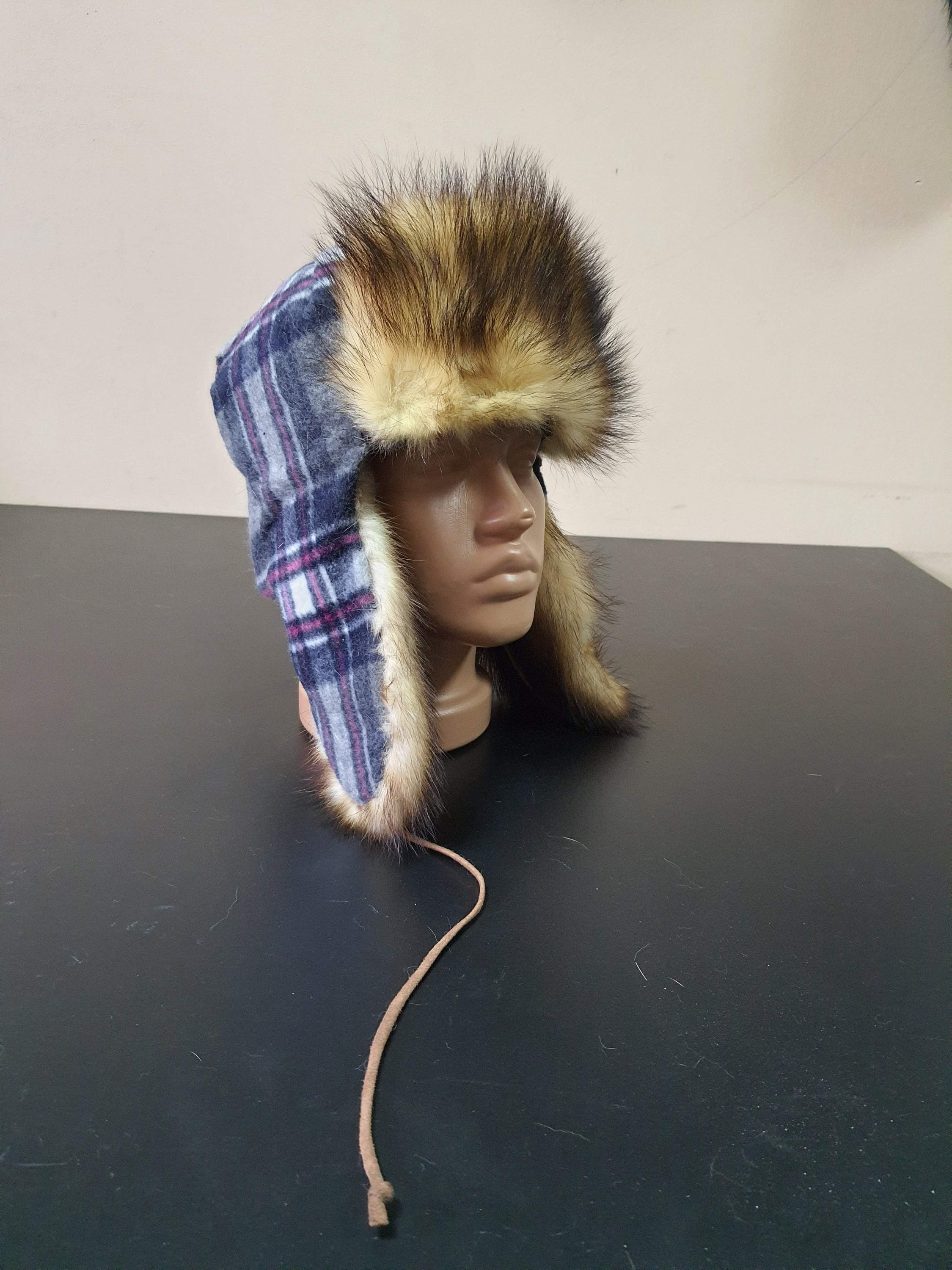 Floral Plaid Women\'s Trapper Hat Embroidered Flowers Real Fur One of a Kind Unbranded Faux Fur Trapper Hat Multi One Size Houndstooth  main image 3