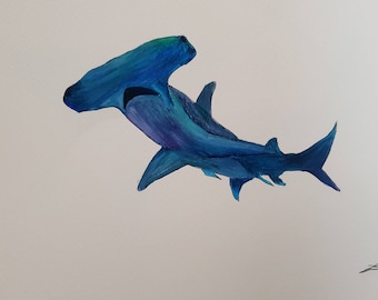 Hammerhead shark in watercolor (hammygammy)