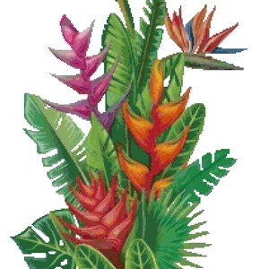 Tropical leaves cross-stitch pattern tropical flowers cross-stitch pattern tropical plants cross-stitch pattern. Immediate download in .pdf