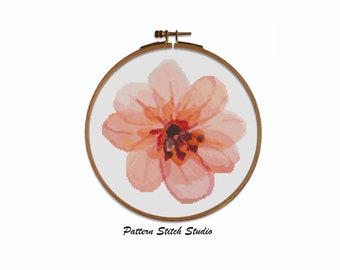 Pink Watercolor Flower Cross Stitch Pattern / Watercolor Flower Cross Stitch Pattern / Cross Stitch Watercolor flower pattern