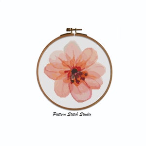 Pink Watercolor Flower Cross Stitch Pattern / Watercolor Flower Cross Stitch Pattern / Cross Stitch Watercolor flower pattern