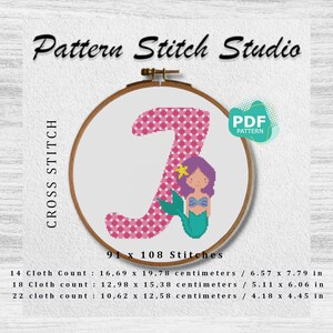 Letter I Cross stitch pattern upper case I, cross stitch Mermaid, children's art room Letter I nursery art. Immediate download in .pdf
