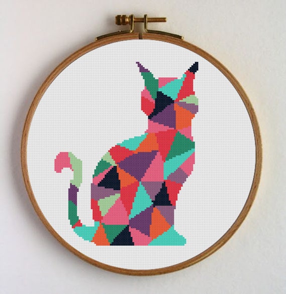 Motif Point De Croix Silhouette Chat Geometrique Motif Etsy