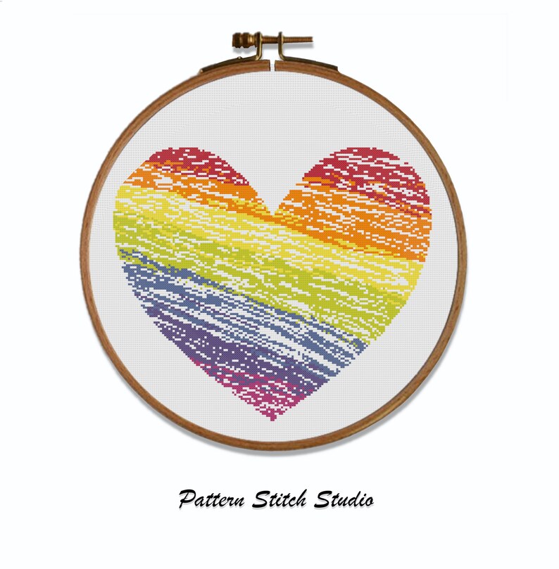 Heart pattern cross stitch rainbow colors heart Immediate download pdf Rainbow Heart Cross Stitch Pattern Rainbow Heart