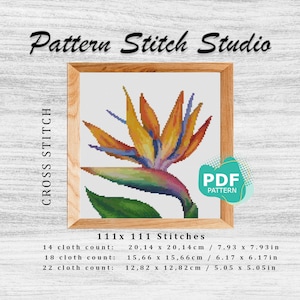 Bird of paradise flower cross stitch pattern / tropical flower cross stitch pattern / instant download in .pdf