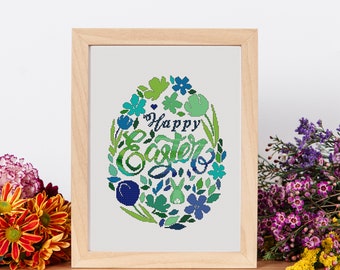 Happy Easter Cross-stitch pattern. Happy Easter cross-stitch pattern. Easter egg cross stitch. Instant download in .pdf