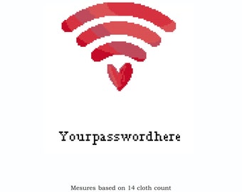 Wifi icon with heart cross stitch pattern, wifi signal with heart cross stitch pattern.  Immediate download in .pdf