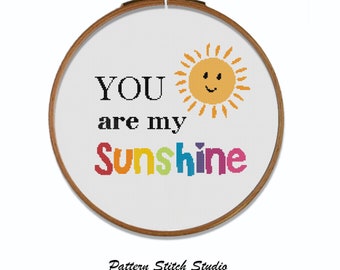 You are my Sunshine  cross stitch pattern - Rainbow colors cross stitch pattern - Nursery art decoration. Inmediate download in .pdf