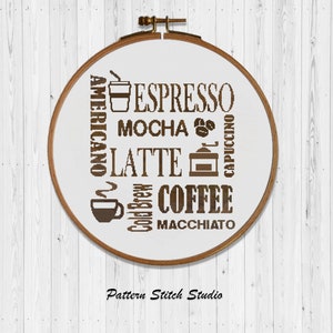 Coffee Cross stitch pattern /Coffee types cross stitch pattern, Coffee shop cross stitch chart.Embroidery pattern.Immediate download in .pdf