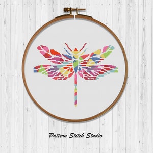 Dragonfly Cross stitch pattern /geometric dragonfly cross stitch pattern/cross stitch dragonfly  bright colors. Download in .pdf
