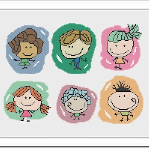 Kruissteekpatroon van poppen. Modern en leuk kruissteekpatroon voor kinderen. Kwekerij kunst kruissteek. Direct downloaden in .pdf