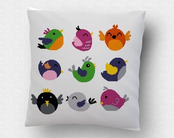 Birds Cross-stitch patterns for children and beginners. Cross stitch pattern little birds downloadable in .pdf