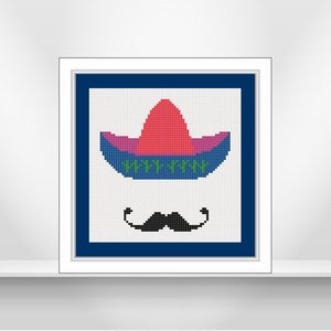 Mexican hat  cross-stitch pattern. Colorful, fun and modern cross stitch pattern. Easy to make. Instant download in .pdf