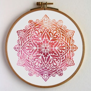 Mandala-Kreuzstichmuster, Aquarell-Mandala, grafisches Kreuzstich-Mandala. Sofortiger Download im PDF-Format