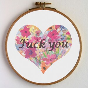 Heart with flowers in watercolor pattern for cross-stitch.Modern pattern Heart filled with flowers in watercolor. Immediate download in .pdf