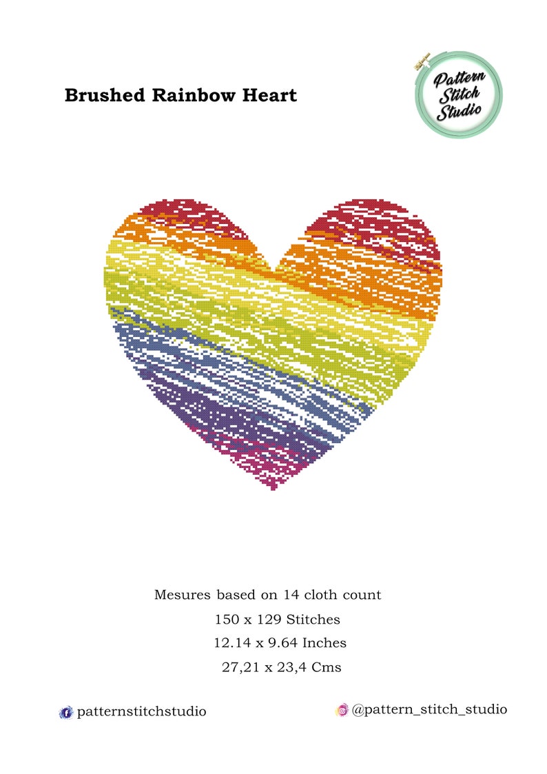 Heart pattern cross stitch rainbow colors heart Immediate download pdf Rainbow Heart Cross Stitch Pattern Rainbow Heart