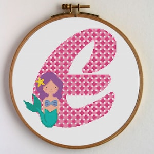 Letter E Cross-stitch pattern Initial E, cross-stitch Sirenetta, children's art room Letter E. Immediate download in .pdf