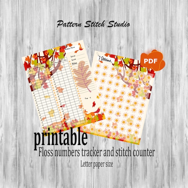 PRINTABLE Embroidery thread color register and stitch counter. Immediate download in .pdf print at home. Fall theme.