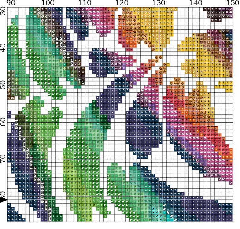 Abstract Heart Cross Stitch Pattern in Many Colors. Modern Heart Cross ...