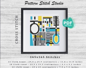 Mid-Century cross stitch chart/Abstract Cross Stitch Pattern inspired in mid-century shapes/Contemporary cross stitch for mid-century lovers