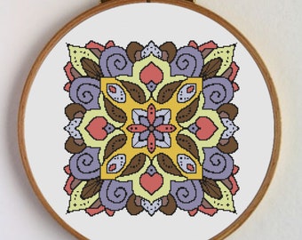 Mandala cross stitch pattern. Tile pattern cross-stitch tile. Cross-stitch mandala, Cross-stitch chart. Immediate download in .pdf